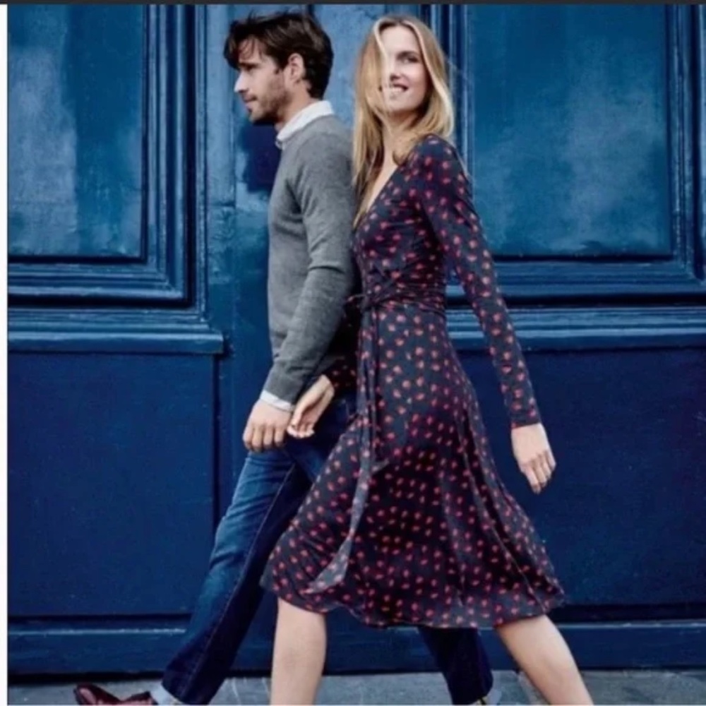 Boden faux wrap Silvia dress tulip floral dot print long sleeves jersey knit